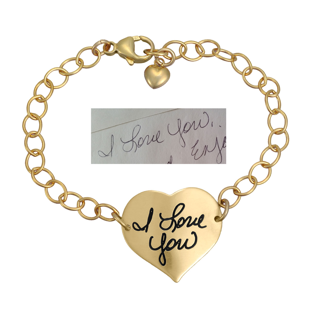 Custom Handwriting Heart Linked Bracelet in Gold
